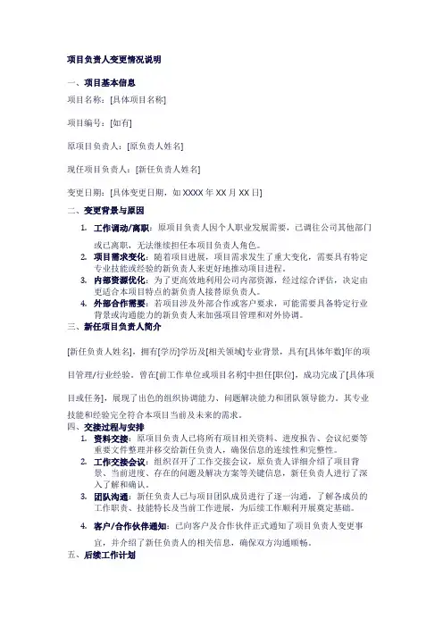 项目负责人变更情况说明