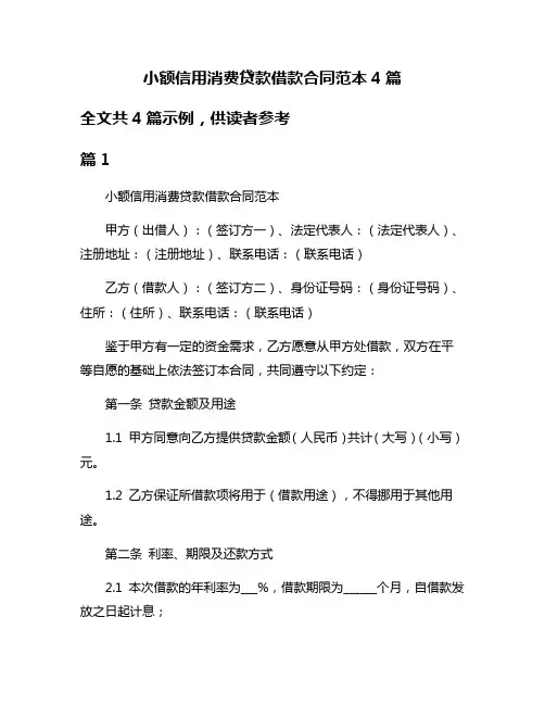 小额信用消费贷款借款合同范本4篇