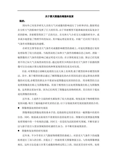 关于雾天图像增强和恢复算法的文档