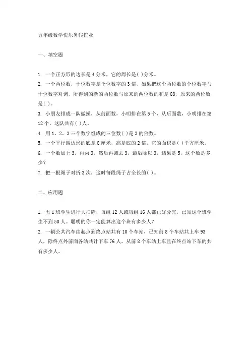 五年级数学快乐暑假作业