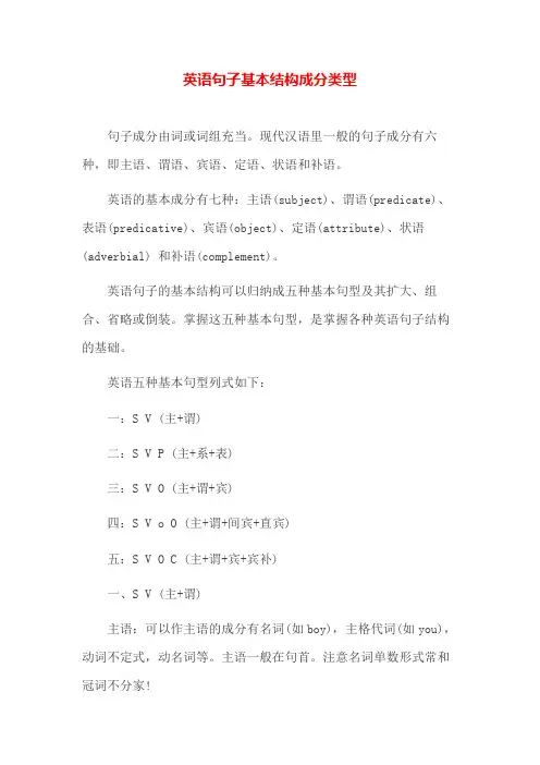 英语句子基本结构成分类型