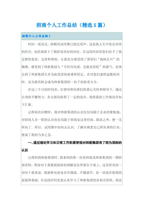 招商个人工作总结(精选5篇)