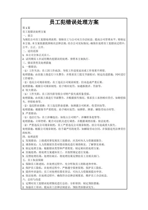 员工犯错误处理方案