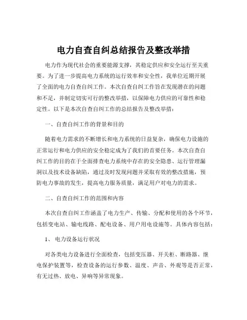 电力自查自纠总结报告及整改举措
