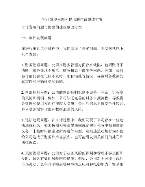 审计发现问题和提出的建议整改方案