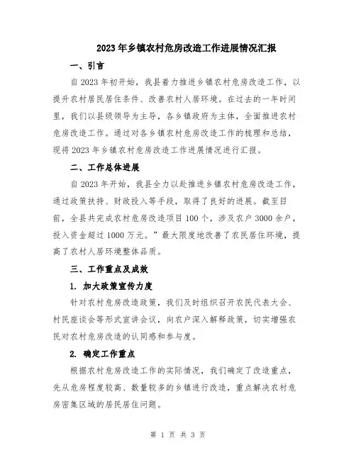 2023年乡镇农村危房改造工作进展情况汇报