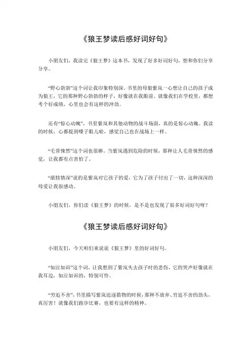 狼王梦读后感好词好句