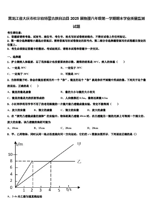 黑龙江省大庆市杜尔伯特蒙古族自治县2025届物理八年级第一学期期末学业质量监测试题含解析