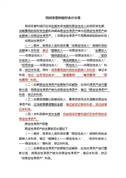民间非营利组织会计分录