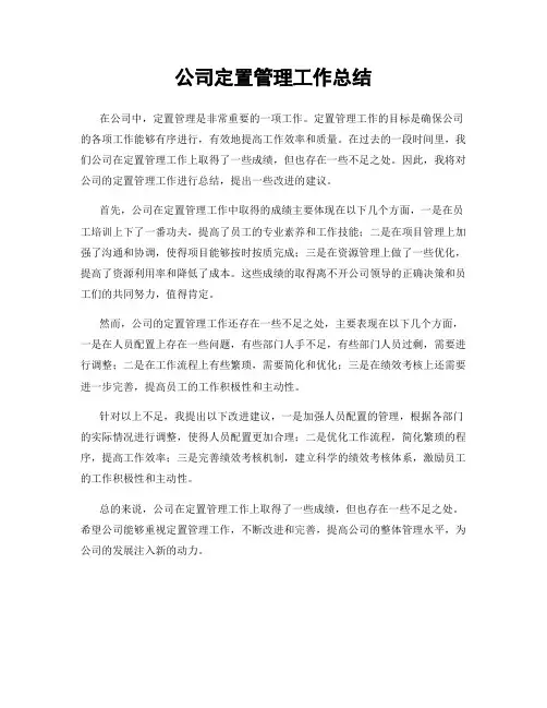 公司定置管理工作总结
