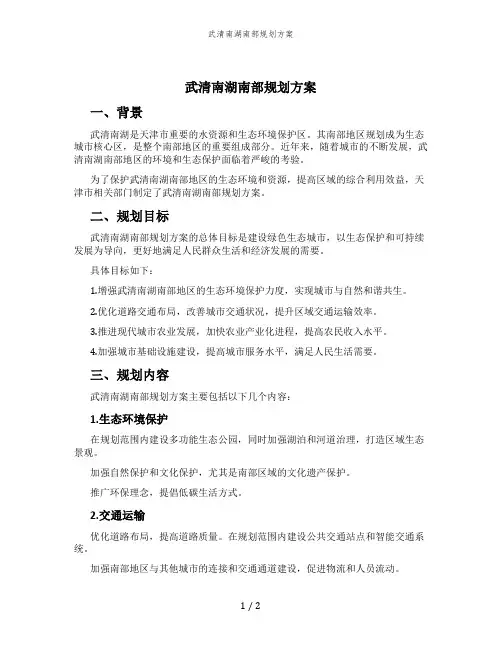 武清南湖南部规划方案