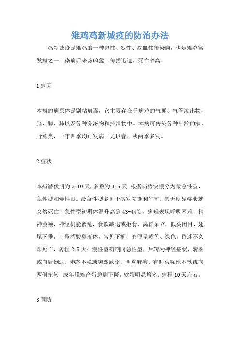 雉鸡鸡新城疫的防治办法