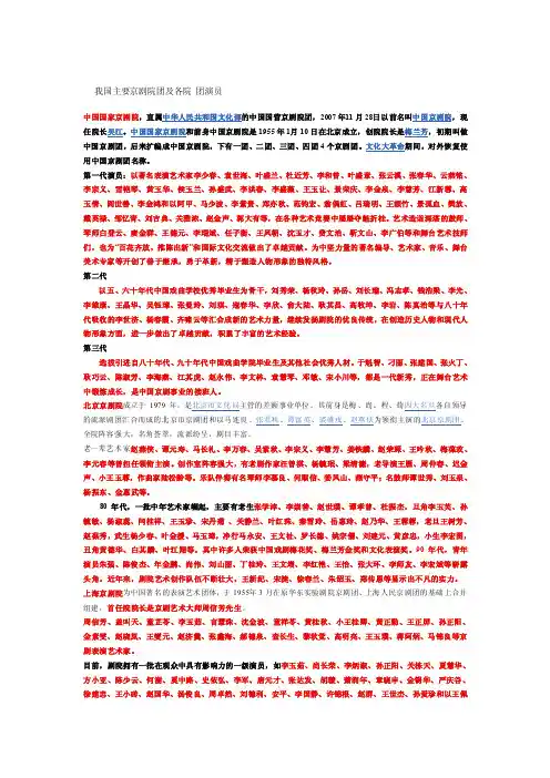 我国主要京剧院团及各院团演员