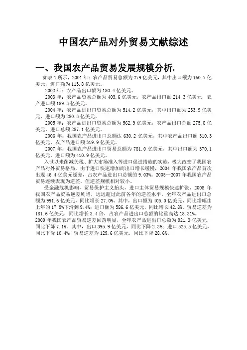 中国农产品对外贸易文献综述