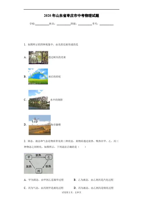 2020年山东省枣庄市中考物理试卷及答案解析.pdf