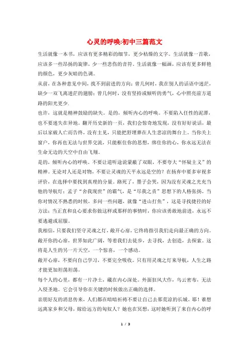 心灵的呼唤-初中三篇范文