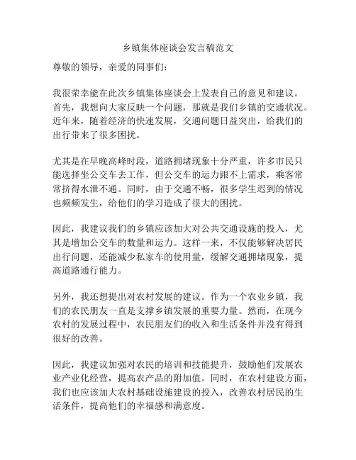 乡镇集体座谈会发言稿范文