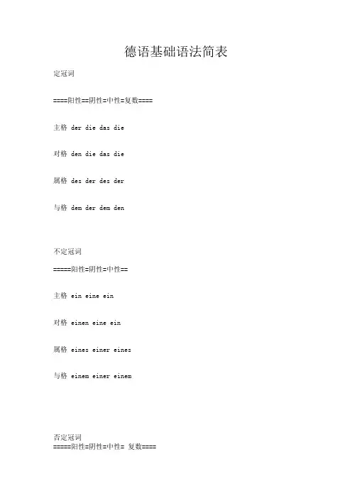德语基础语法简表
