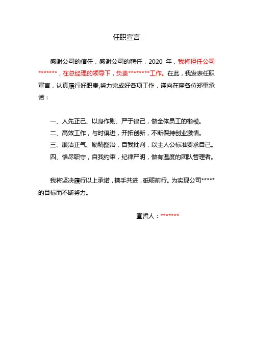 任职宣言就职宣誓年度工作述职