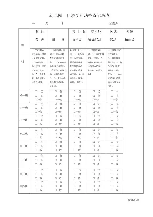 幼儿园一日教学活动检查记录表