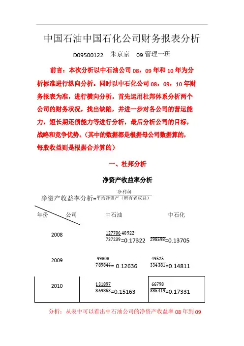 中石油中石化财务报表分析