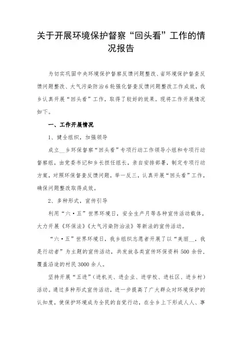 关于开展环境保护督察“回头看”工作的情况报告