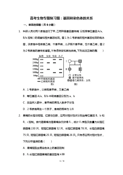 高考生物专题复习题：基因和染色体的关系