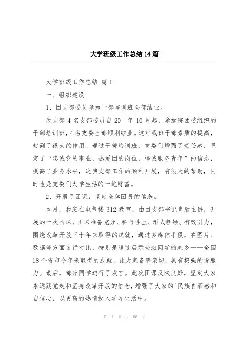 大学班级工作总结14篇