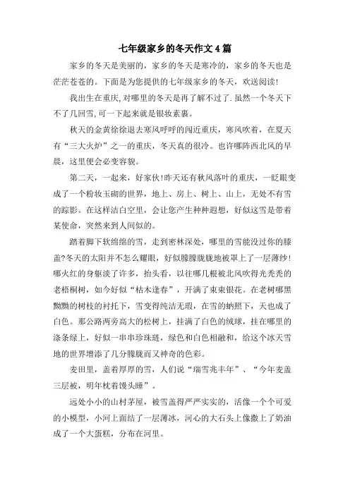 七年级家乡的冬天作文4篇