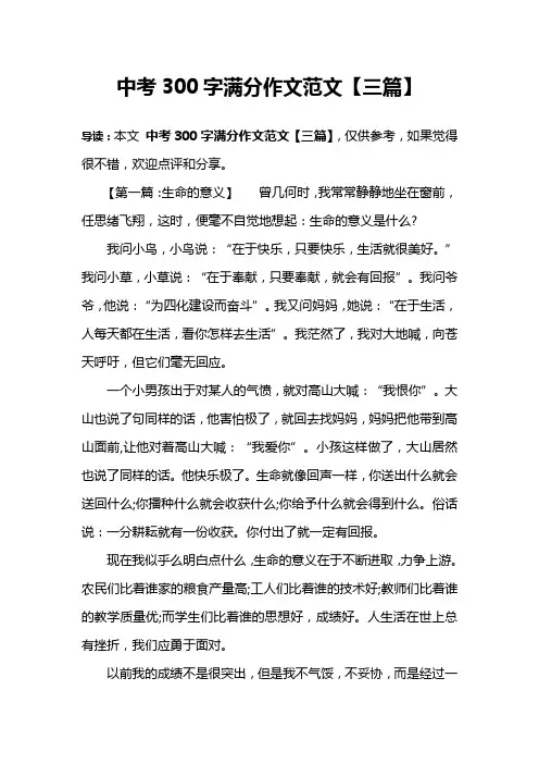 中考300字满分作文范文【三篇】