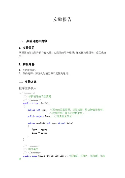 图的深度和广度遍历-实验报告