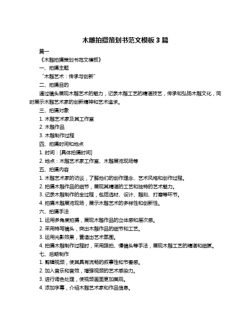 木雕拍摄策划书范文模板3篇
