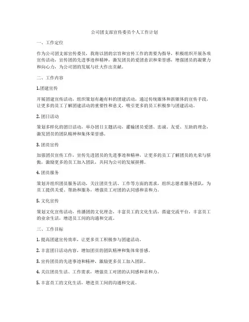 公司团支部宣传委员个人工作计划