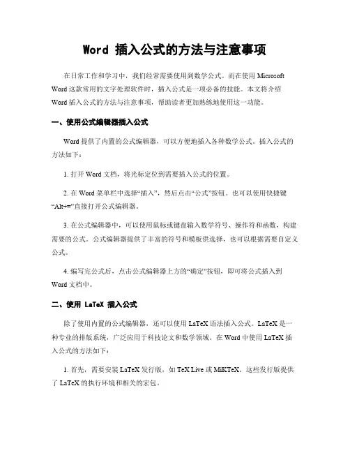 Word 插入公式的方法与注意事项