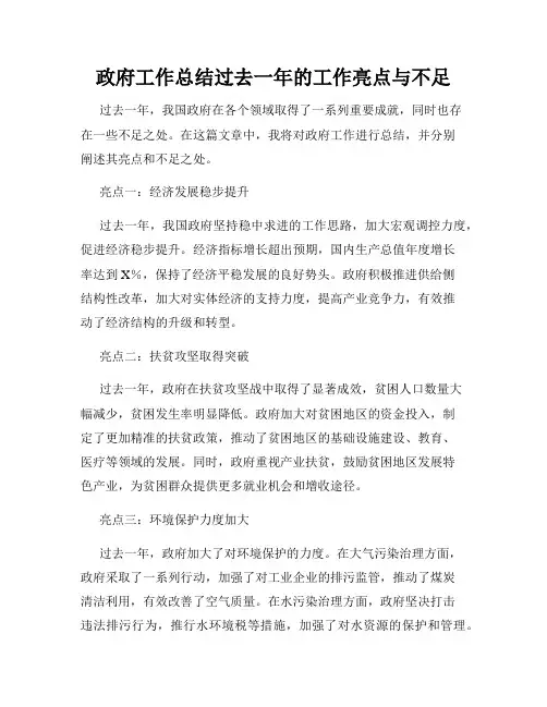 政府工作总结过去一年的工作亮点与不足
