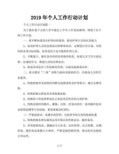 2019年个人工作行动计划