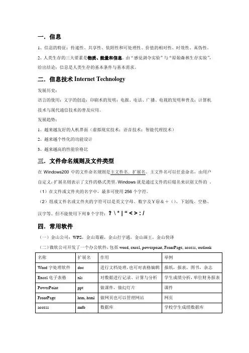 2012高考特训信息技术知识点
