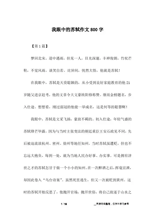 我眼中的苏轼作文800字