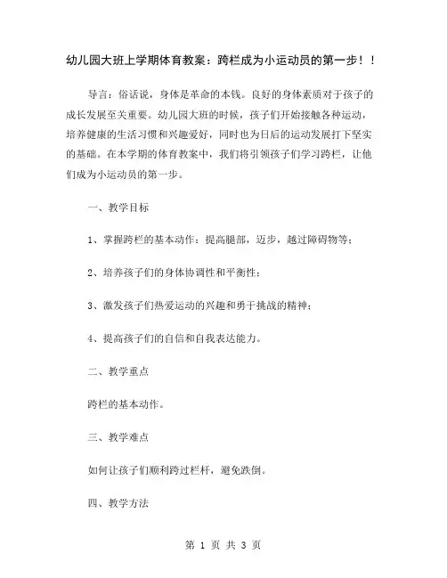 幼儿园大班上学期体育教案：跨栏成为小运动员的第一步!