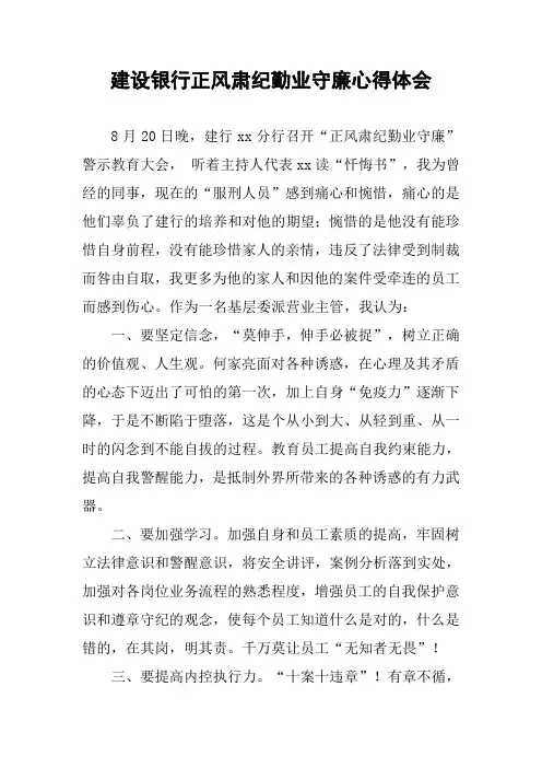 建设银行正风肃纪勤业守廉心得体会