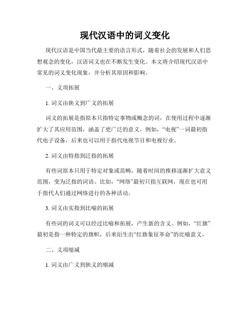 现代汉语中的词义变化