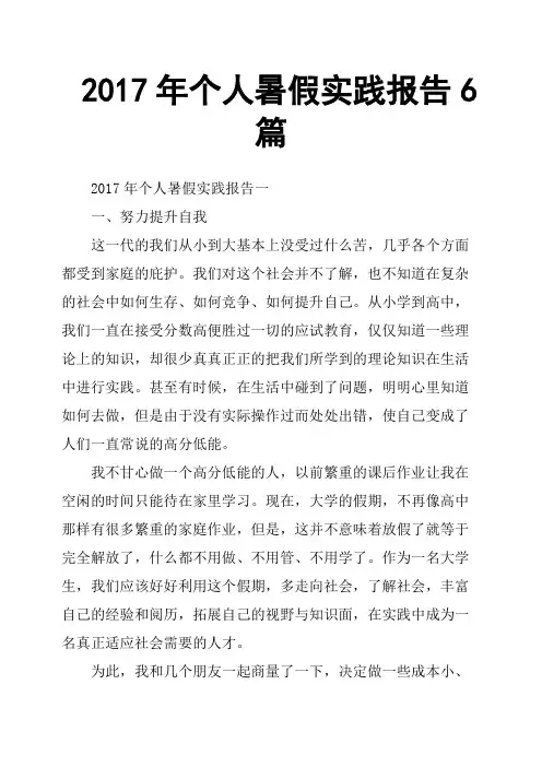 2017年个人暑假实践报告6篇