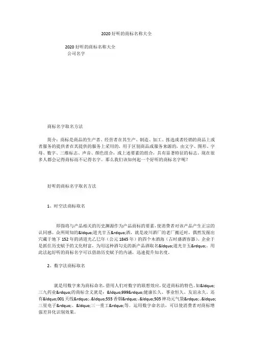 2020好听的商标名称大全