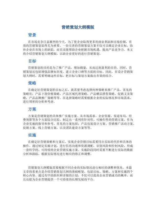 营销策划大纲模版