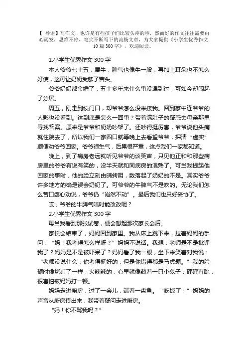 小学生优秀作文10篇300字