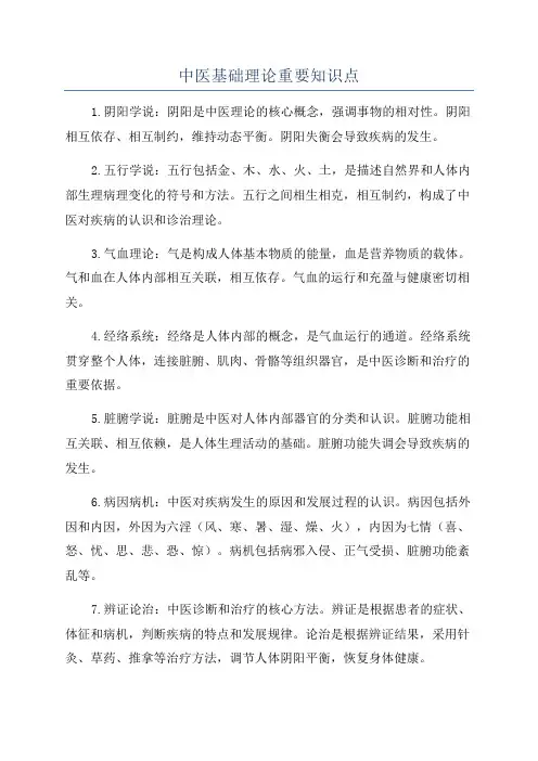 中医基础理论重要知识点