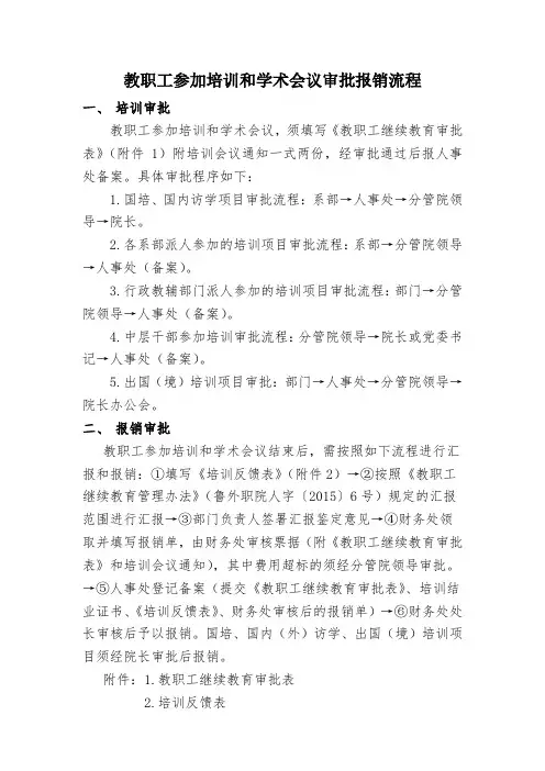 教职工参加培训和学术会议审批报销流程
