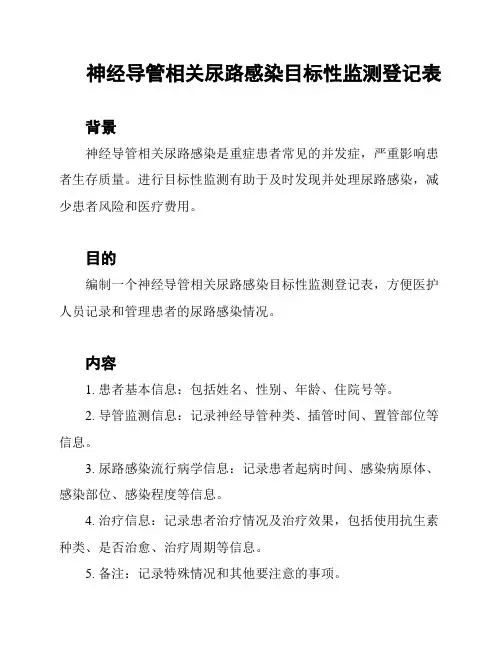 神经导管相关尿路感染目标性监测登记表