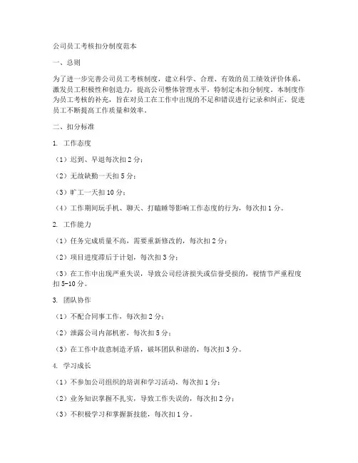 公司员工考核扣分制度范本