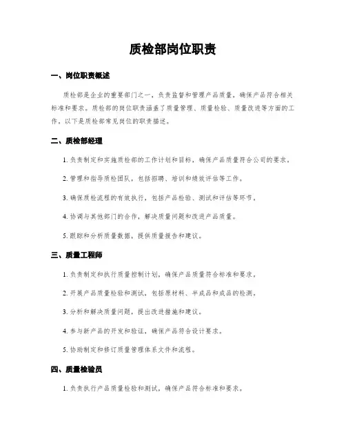 质检部岗位职责